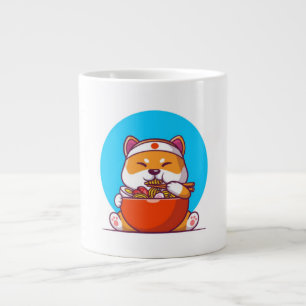 Caneca De Café Grande Desenho Animado de Shiba Inu Fofo Comendo Macarrão