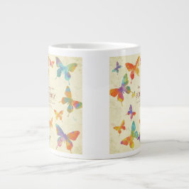 Caneca De Café Grande Desenho Colorido de Jarro Jambo com Borboletas Abs