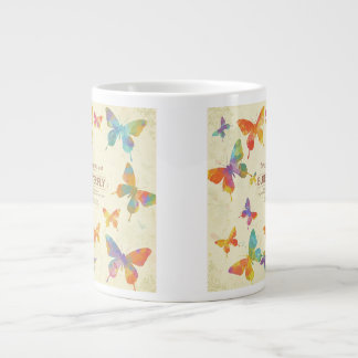 Caneca De Café Grande Desenho Colorido de Jarro Jambo com Borboletas Abs