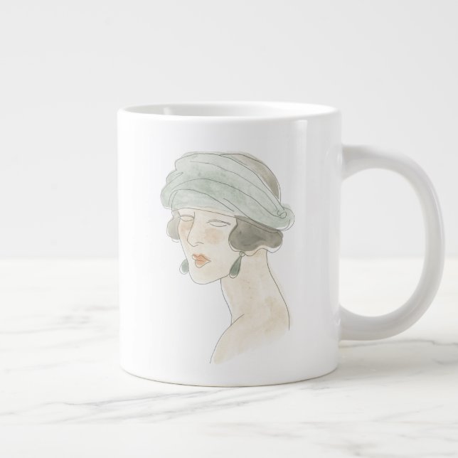 Caneca De Café Grande Desenho da Moda Flapper - Retrato (Direita)