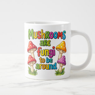 Caneca De Café Grande Desenho de cogumelos coloridos, fungos florestais 