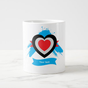 Caneca De Café Grande Desenho de Coração com Texto Personalizável