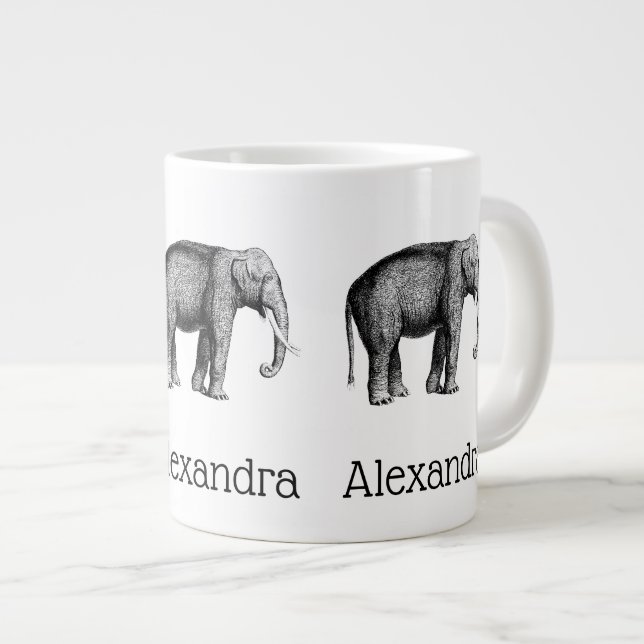 Caneca De Café Grande Desenho de elefante de vinheta (Frente Esquerda)