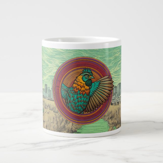 Caneca De Café Grande desenho de emblema de frango (Frente)