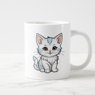 Caneca De Café Grande Desenho de Linha de Desenho Animado de Gato Estili