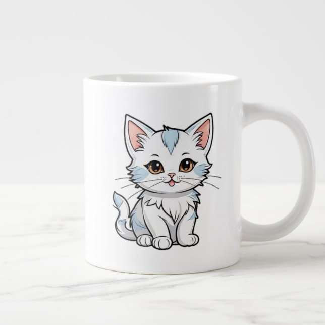 Caneca De Café Grande Desenho de Linha de Desenho Animado de Gato Estili (Direita)