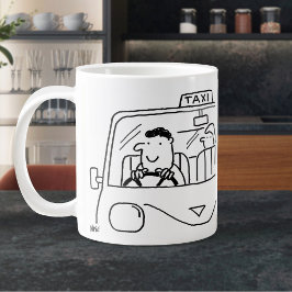 Caneca De Café Grande Desenho de Motorista de Táxi