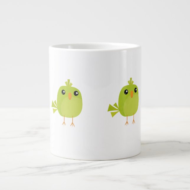 Caneca De Café Grande Desenho de Pássaro Verde   (Frente)