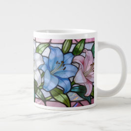 Caneca De Café Grande Desenho Floral de Lírio de Vidro Manchado Elegante