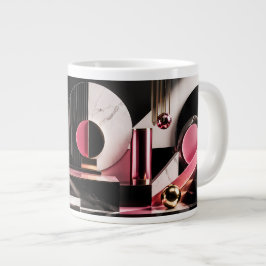 Caneca De Café Grande Desenho Geométrico de Mármore Preto e Rosa Luxuoso