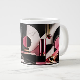 Caneca De Café Grande Desenho Geométrico de Mármore Preto e Rosa Luxuoso