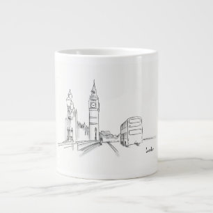 Caneca De Café Grande Desenho Simples de Londres Preto e Branco