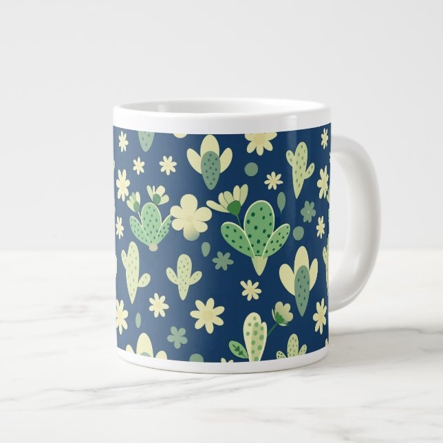 Caneca De Café Grande Desert Cactus & Succulent Pattern (Frente Esquerda)