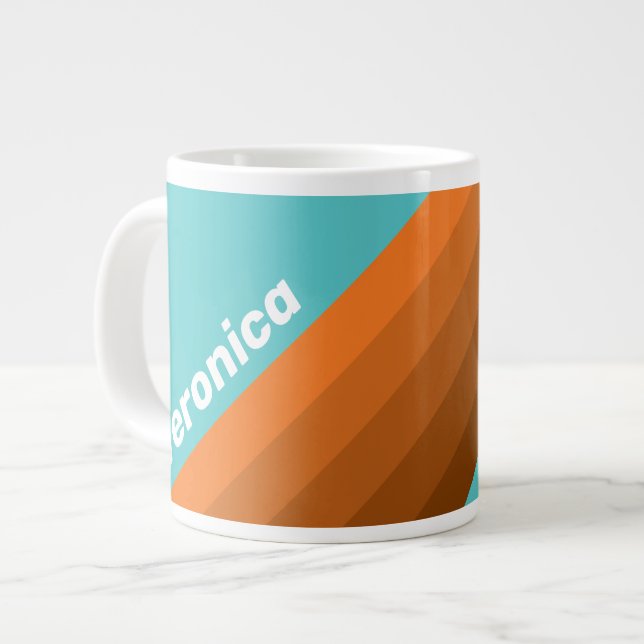Caneca De Café Grande Desert Teal Stripes with Name (Frente Esquerda)
