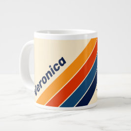 Caneca De Café Grande Deserto Retrô Listras de Arco-Íris com Nome