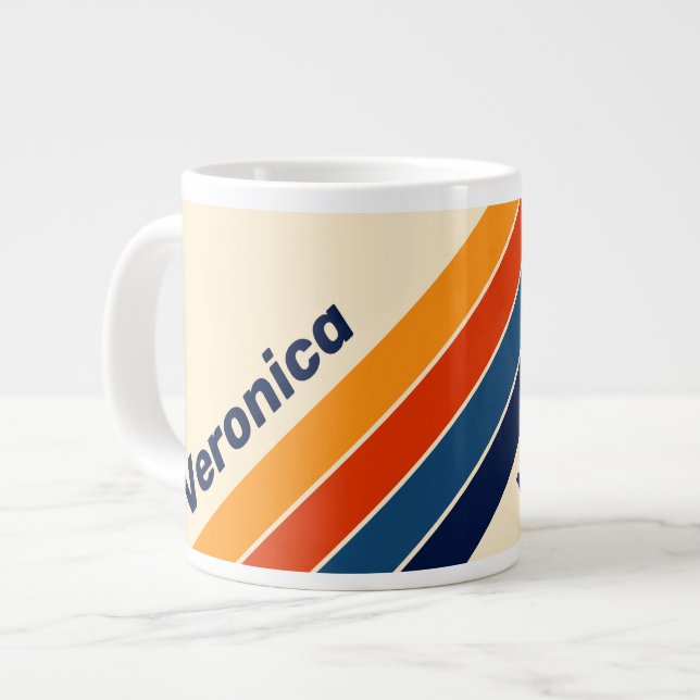 Caneca De Café Grande Deserto Retrô Listras de Arco-Íris com Nome (Frente Esquerda)