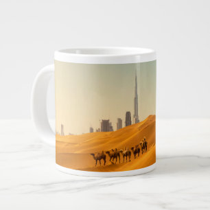 Caneca De Café Grande Desertos   Vista Skyline do Dubai com Camelos