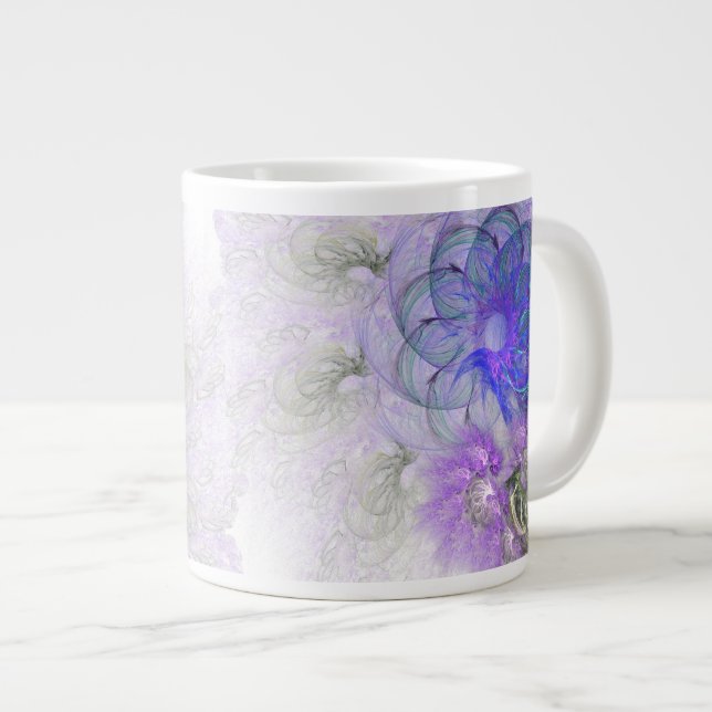 Caneca De Café Grande Design de Abstrato de Flor de Lacy Roxa e Azul (Frente Esquerda)