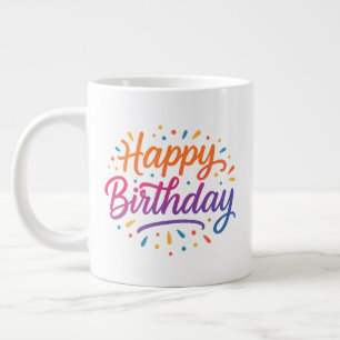 Caneca De Café Grande Design de Caligrafia de Aniversário Elegante