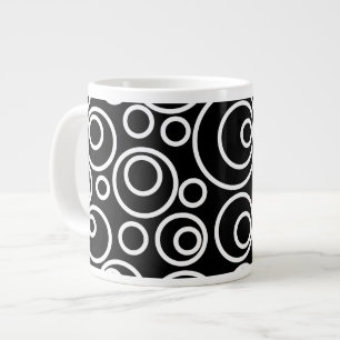 Caneca De Café Grande Design de Círculos Brancos a Preto