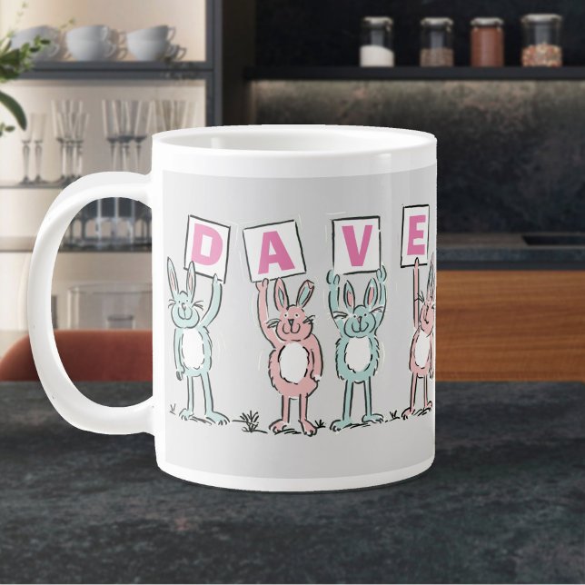 Caneca De Café Grande Design de Coelho Divertido com Nome de 4 Letras (Large Mug with 4-Lettered Name)