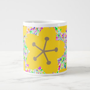 Caneca De Café Grande Design de Disco Floral Amarelo Groovy