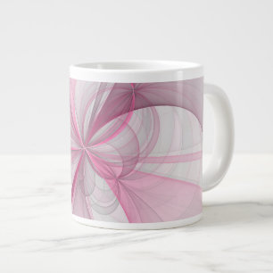 Caneca De Café Grande Design de fractal cinza rosa claro abstrato modern
