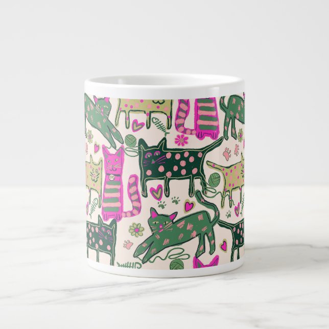 Caneca De Café Grande Design de Gato Divertido Retrô (Frente)