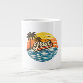 Caneca De Café Grande Design de Nome Paul Pôr do Sol Retrô