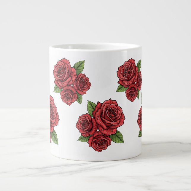 Caneca De Café Grande Design de Rosa elegante (Frente)