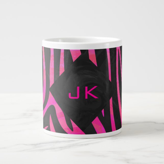 Caneca De Café Grande Design de zebra preto e rosa quente (Frente)