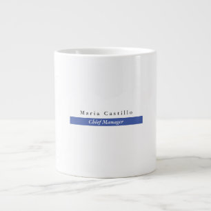 Caneca De Café Grande Design Mínimo Branco Azul Simples