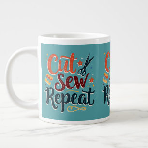 Caneca De Café Grande Design Retro "Cortar Costurar Repetir" Amante da C