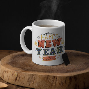 Caneca De Café Grande Design Único de Ano Novo Feliz Vintage Personaliza
