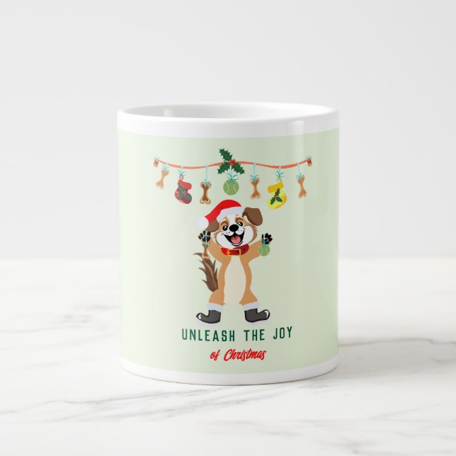 Caneca De Café Grande Desperte a Alegria do Cachorro de Natal (Frente)