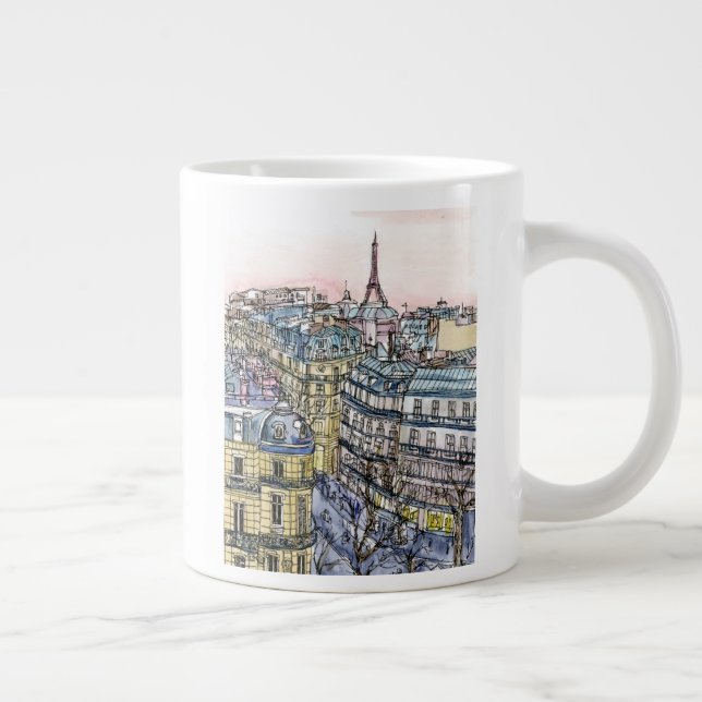 Caneca De Café Grande Destinos | Torre Eiffel de Aquarela e Paris (Direita)