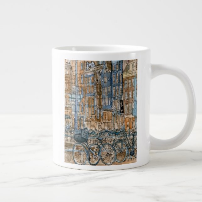 Caneca De Café Grande Destinos | Vista Nova Iorque de Aquarela (Direita)