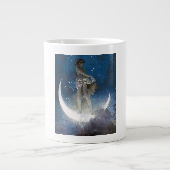 Caneca De Café Grande Deusa Lua Espalhando Estrelas à Noite (Frente)
