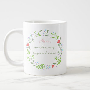 Caneca De Café Grande Dia das mães floral verde super mãe