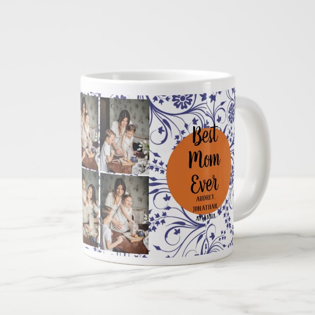Caneca De Café Grande Dia das Mães personalizado, presente de colagem de (Frente Esquerda)