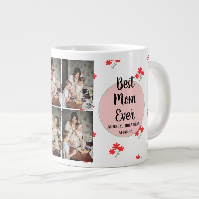 Caneca De Café Grande Dia de as mães personalizado, presente floral de c (Frente Esquerda)