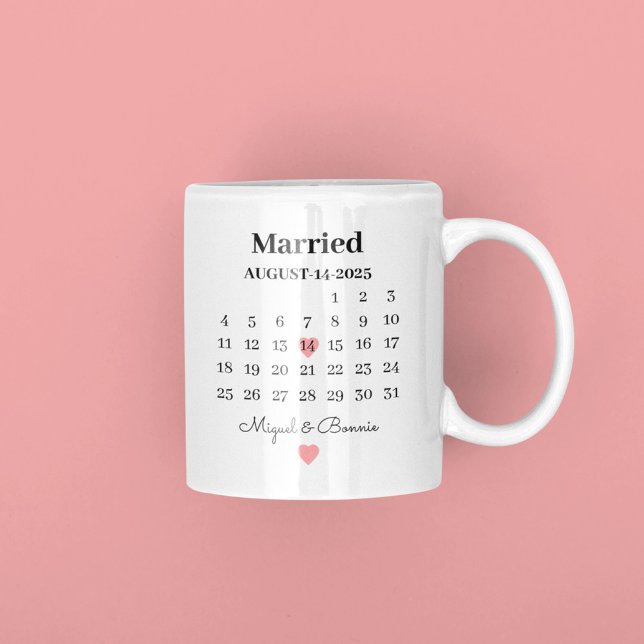 Caneca De Café Grande Dia de Casamento Personalizado Data Calendário Cas (Criador carregado)