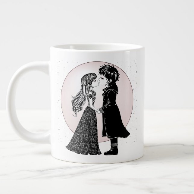 Caneca De Café Grande Dia de os namorados Gótico Beijo Gótico (Esquerda)