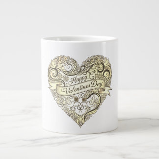 Caneca De Café Grande Dia dos Namorados Floral Dourado Vintage
