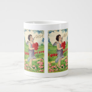Caneca De Café Grande Dia dos Namorados Vintage, Anjo Vitoriano com Cora
