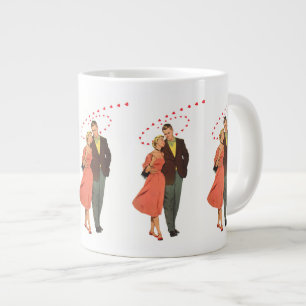 Caneca De Café Grande Dia dos Namorados Vintage, Corações Flutuantes Rom