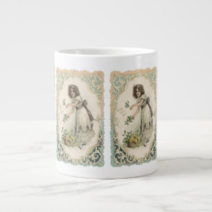 Caneca De Café Grande Dia dos Namorados Vintage, Menina Vitoriana com Ro