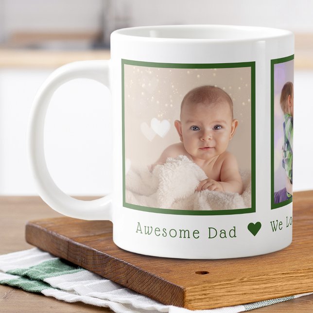 Caneca De Café Grande Dia dos Pais Multi Foto Personalizado (Father's Day Multi Photo Personalized Giant Coffee Mug)