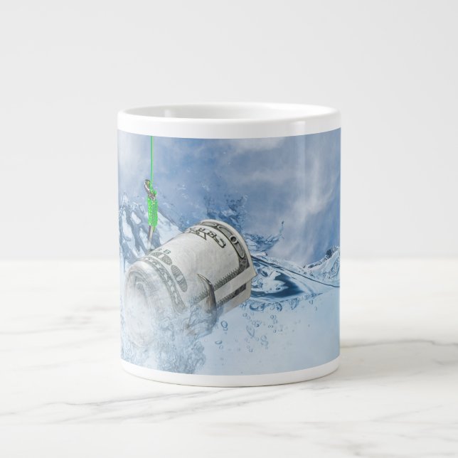 Caneca De Café Grande dinheiro no gancho de peixe (Frente)