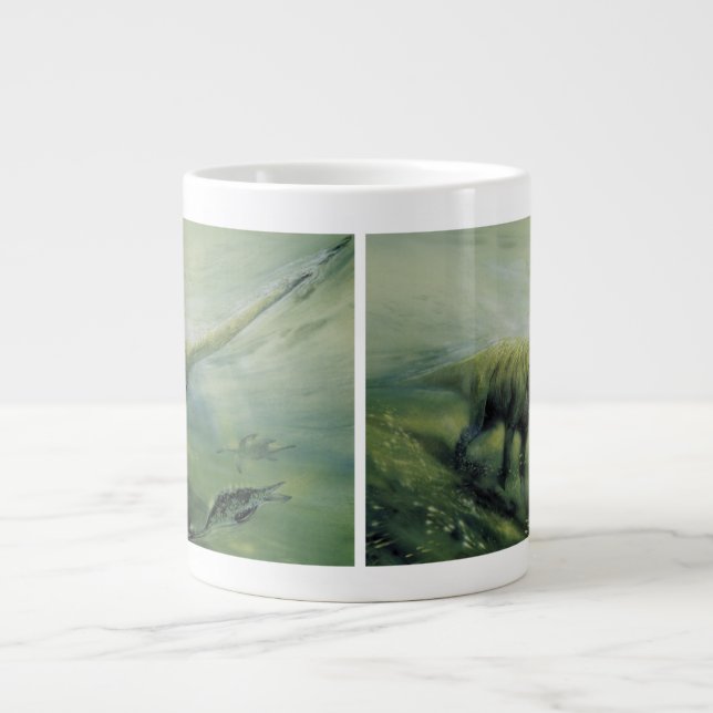 Caneca De Café Grande Dinossauros Antigos, Brachiosaurus Nadar no Oceano (Frente)